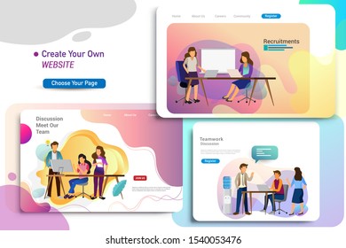 Set of landing page design templates, business strategy, analytics and brainstorming. Modern vector illustration concepts for website design ui/ux and mobile website development, business presentation