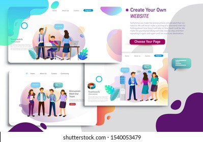 Set of landing page design templates, business strategy, analytics and brainstorming. Modern vector illustration concepts for website design ui/ux and mobile website development, business presentation