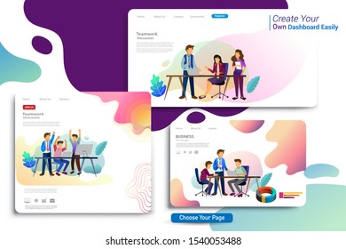 Set of landing page design templates, business strategy, analytics and brainstorming. Modern vector illustration concepts for website design ui/ux and mobile website development, business presentation