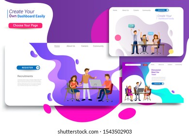 Set of landing page design templates, business strategy, analytics and brainstorming. Modern vector illustration concepts for website design ui/ux and mobile website development, business presentation