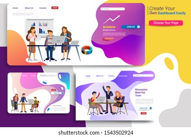 Set of landing page design templates, business strategy, analytics and brainstorming. Modern vector illustration concepts for website design ui/ux and mobile website development, business presentation