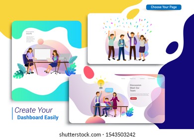 Set of landing page design templates, business strategy, analytics and brainstorming. Modern vector illustration concepts for website design ui/ux and mobile website development, business presentation