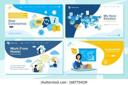 Set of Landing page design templates for SEO, Web Design, Ui Development and Digital Marketing. 
Quarantine concept from a Covid-19 for hospitals, medical facilities. Coronavirus. Vector illustration
