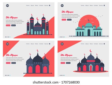 Set of Landing page design. Templates for brochures, posters, banners, flyers and cards. mosque flat illustration, for ramadan theme. Easy to edit and customize. Vector illustration