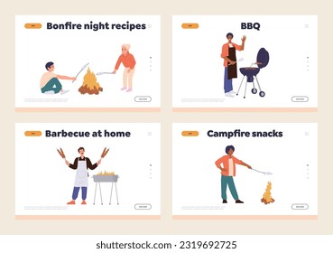 Set of landing page design website template with barbeque cooking and outdoor picnic concept