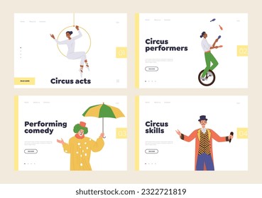 Set of landing page design website template for advertising different circus event and performance