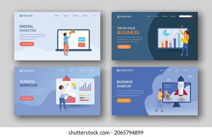 Set Of Landing Page Or Hero Banner Design For Business Growth And Startup.