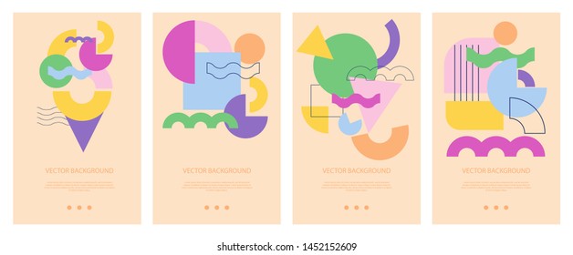 Set of landing page for Mobile App or Web Page template. Abstract geometric shapes. Editable Vector Illustration.