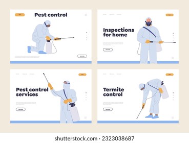 Conjunto de página de aterrizaje para servicios profesionales en línea de control de plagas, inspección domiciliaria y tratamiento