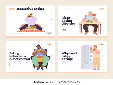 Set of landing page for psychological online service offering help to people with eating disorder