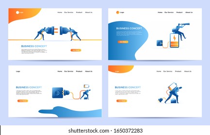 Set of landing page smart business work flat illustration. Businessman out of energy