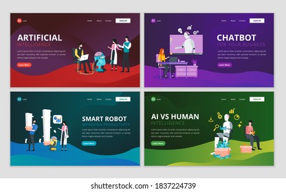 Set of landing page template for artificial intelligence and robot technology