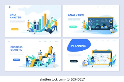 Set of landing page template for Data Analysis, Analytics, Business Statistic, Planning. Modern vector illustration flat concepts decorated people character for website and mobile website development.