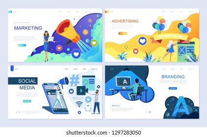 Set of landing page template for Digital Marketing, Advertising, Social Media, Branding. Modern vector illustration flat concepts decorated people character for website and mobile website development.