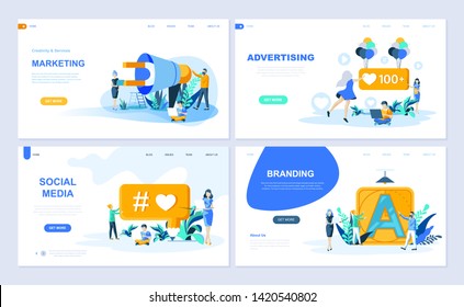 Set of landing page template for Digital Marketing, Advertising, Social Media, Branding. Modern vector illustration flat concepts decorated people character for website and mobile website development.