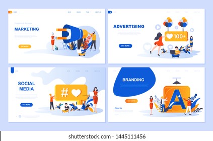 Set of landing page template for Digital Marketing, Advertising, Social Media, Branding. Modern vector illustration flat concepts decorated people character for website and mobile website development.