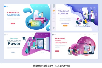 Set of landing page template for education, consulting, training, language courses. Modern vector illustration flat concepts decorated people character for website and mobile website development.