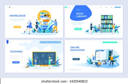 Set of landing page template for Education, Knowledge, Book Library, Teaching. Modern vector illustration flat concepts decorated people character for website and mobile website development.