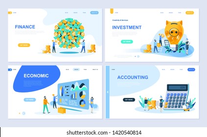 Set of landing page template for Finance, Investment, Accounting, Economic Growth. Modern vector illustration flat concepts decorated people character for website and mobile website development.