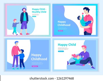 Set of Landing page template or greeting card. Friend celebrates Merry Christmas and Happy New Year. Character family buying gift, with purchases, makes snowman. Christmas tree on urban park landscape