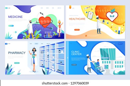 Set of landing page template for Medicine, Healthcare, Pharmacy, Clinic Center. Modern vector illustration flat concepts decorated people character for website and mobile website development.