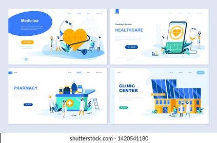 Set of landing page template for Medicine, Healthcare, Pharmacy, Clinic Center. Modern vector illustration flat concepts decorated people character for website and mobile website development.