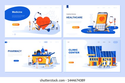 Set of landing page template for Medicine, Healthcare, Pharmacy, Clinic Center. Modern vector illustration flat concepts decorated people character for website and mobile website development.