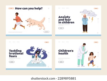 Set of landing page template for modern online psychological services to overcome children fears