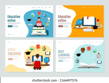 Set of landing page template for online education and e-learning. Vector modern illustration. Flat design. EPS 10.