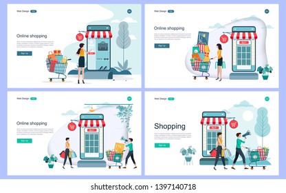 Set of landing page template for online shopping, trading, advertising and online services.vector illustration.