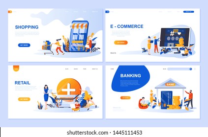 Set of landing page template for Online Shopping, E-commerce, Retail, Internet Banking. Modern vector illustration flat concepts decorated people character for website and mobile website development.