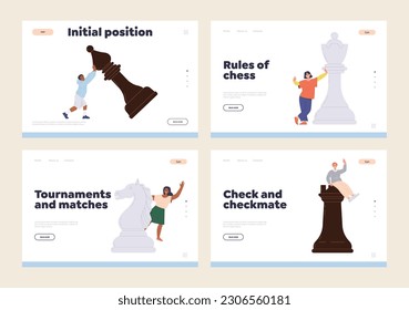 Set of landing page template for online chess club or school organizing training course for people