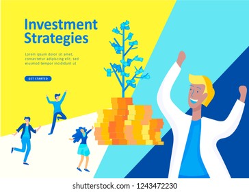 Set Landing page template people business scheduling app, strategic planning merger, investment strategies, career growth, research and development. Vector illustration concept website mobile