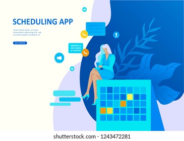 Set Landing page template people business scheduling app, strategic planning merger, investment strategies, career growth, research and development. Vector illustration concept website mobile
