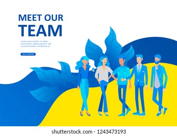 Set Landing page template people business app, marcet research, merger, focus group research and earnings growth, start up and solution. Vector illustration concept website mobile development