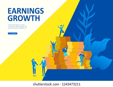 Set Landing page template people business app, marcet research, merger, focus group research and earnings growth, start up and solution. Vector illustration concept website mobile development