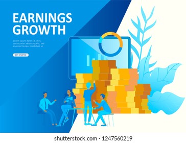 Set Landing page template people business app, marcet research, merger, focus group research and earnings growth, start up and solution. Vector illustration concept website mobile development