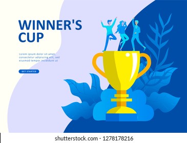 Set Landing page template people develop, business app, winners cup, financial consultant research, cooming soon start up and solution. Vector illustration concept website mobile development