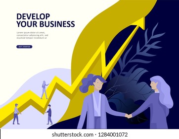 Set Landing page template people develop, business app, winners cup, financial consultant research, cooming soon start up and solution. Vector illustration concept website mobile development