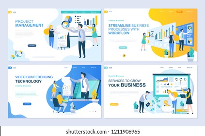 Set of landing page template for project management, business, workflow and consulting. Modern vector illustration flat concepts decorated people character for website and mobile website development.