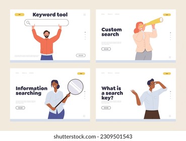 Set of landing page template providing search service for keyword, information research on internet