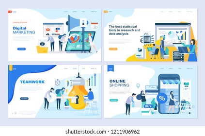 Set of landing page template for shopping, marketing, teamwork, business strategy. Modern vector illustration flat concepts decorated people character for website and mobile website development.