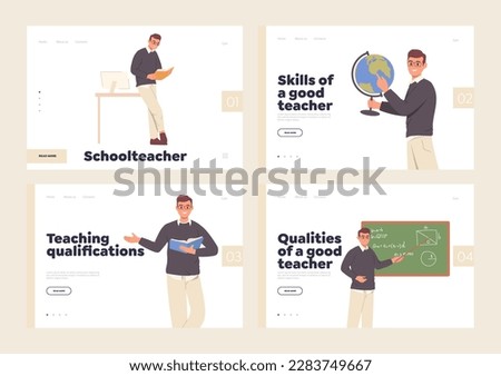 Set of landing page template with skilled professional school and university teacher characters