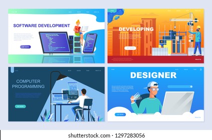 Set of landing page template for Software, Developing, Designer, Programming. Modern vector illustration flat concepts decorated people character for website and mobile website development.