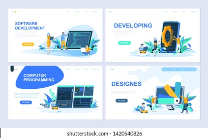 Set of landing page template for Software, Developing, Designer, Programming. Modern vector illustration flat concepts decorated people character for website and mobile website development.