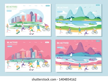 Set of landing page template of Stay healthy be active. Modern flat design concept of web page design for website and mobile website. Vector illustration