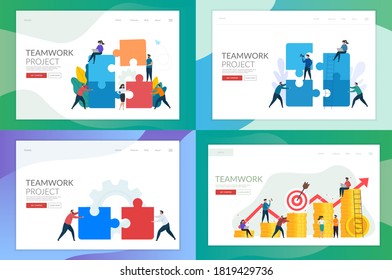 Set of landing page template for teamwork concept design. Business metaphor. Vector illustration.
