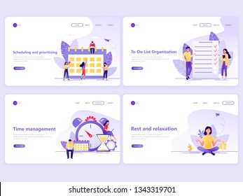 Set of Landing page templates. Business planning, time management, strategy and organization. Flat vector illustration concepts for a web page or website