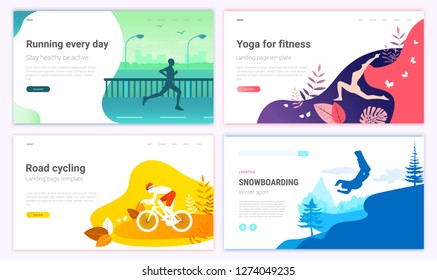 Set of Landing page templates. Characters of active people and different seasonal sports for a web page or website. Vector illustration