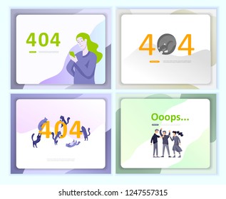 Set of Landing page templates Error page illustration with People characters and cat. Page not found. Vector concept illustration for 404 error with Funny cartoon workers